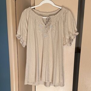 Charter Club Beige Embroidered Blouse